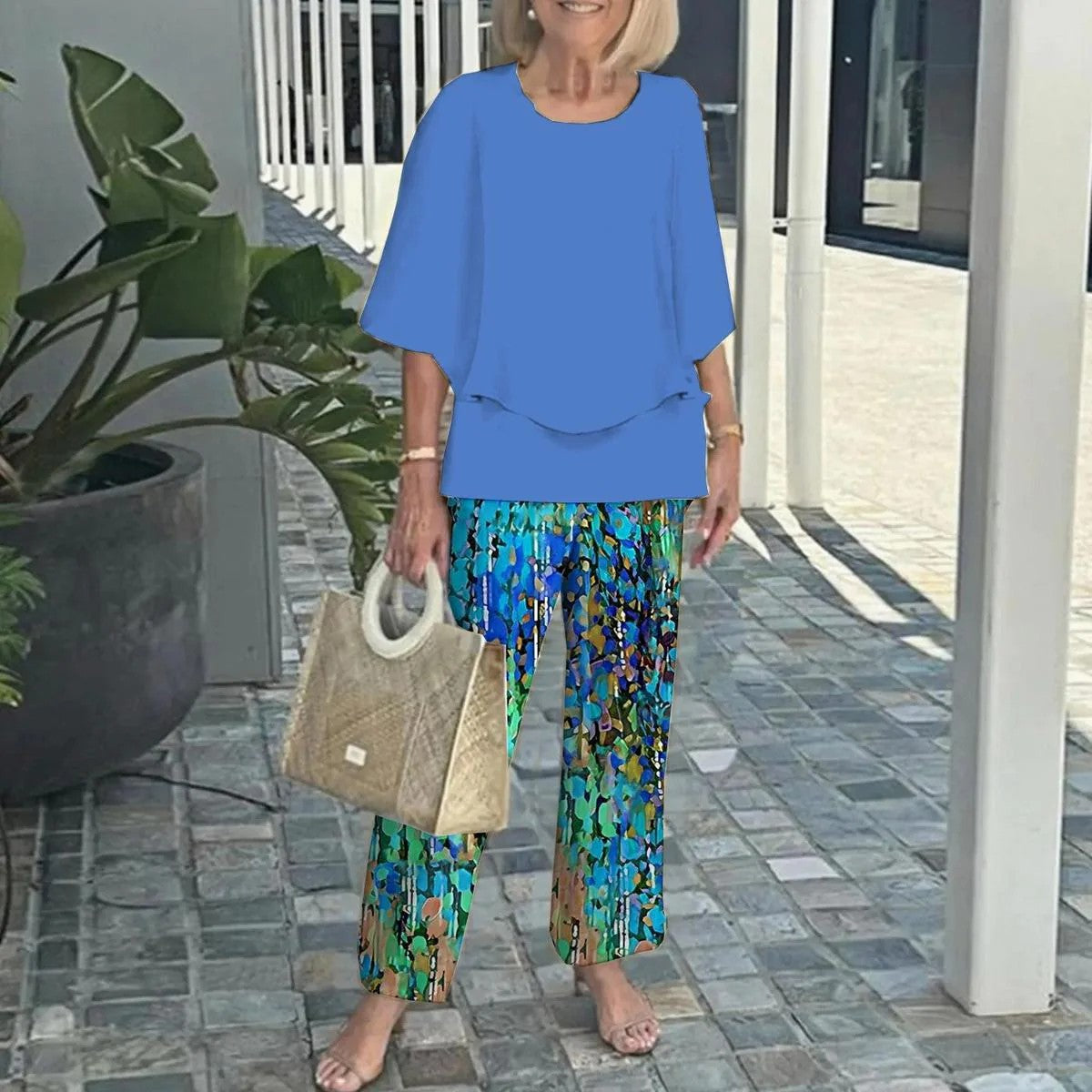 👚 Set Casual Femei: Top cu Gât Rotund & Pantaloni 🌿-14