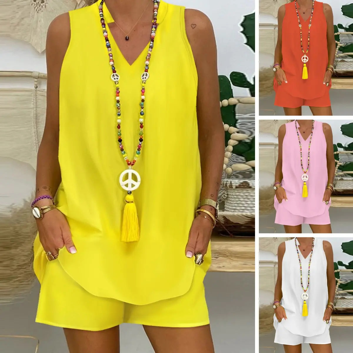 ✨2024 Produse noi🌈 Costum monocolor fără mâneci și fără guler-7