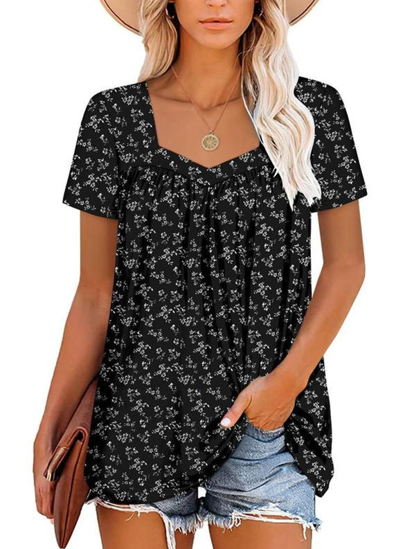 🔥Vânzare fierbinte de vară 49% OFF🌸Femei de vară plisat imprimate mâneci scurte👚-1