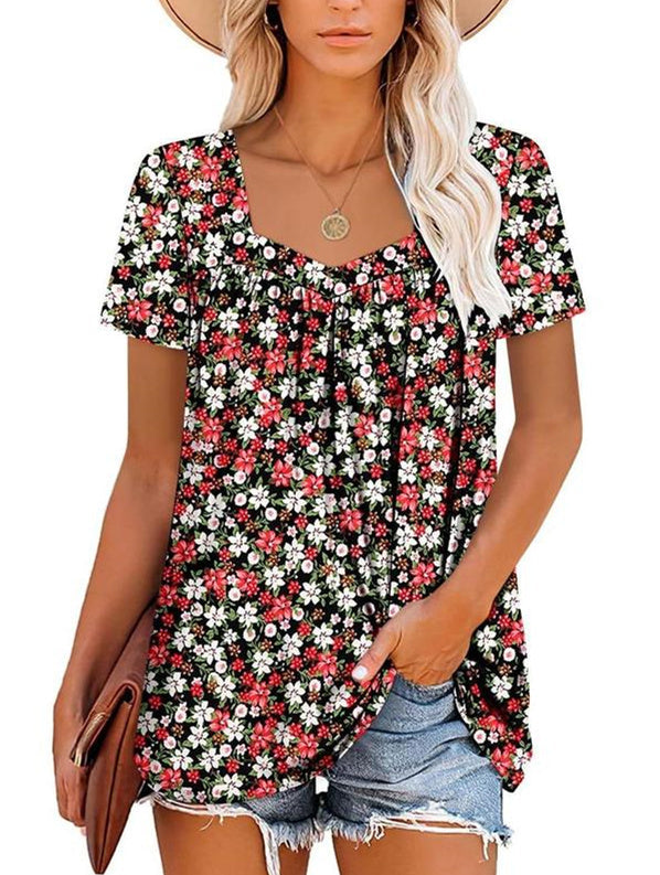 🔥Vânzare fierbinte de vară 49% OFF🌸Femei de vară plisat imprimate mâneci scurte👚-5