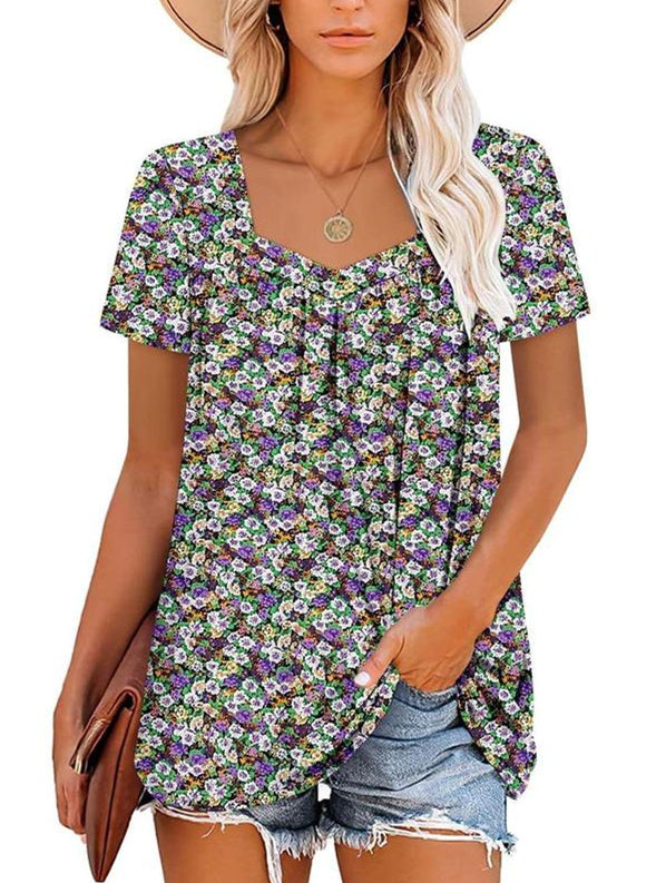 🔥Vânzare fierbinte de vară 49% OFF🌸Femei de vară plisat imprimate mâneci scurte👚-4