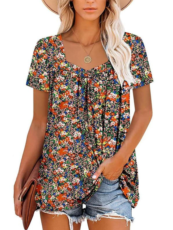 🔥Vânzare fierbinte de vară 49% OFF🌸Femei de vară plisat imprimate mâneci scurte👚-6