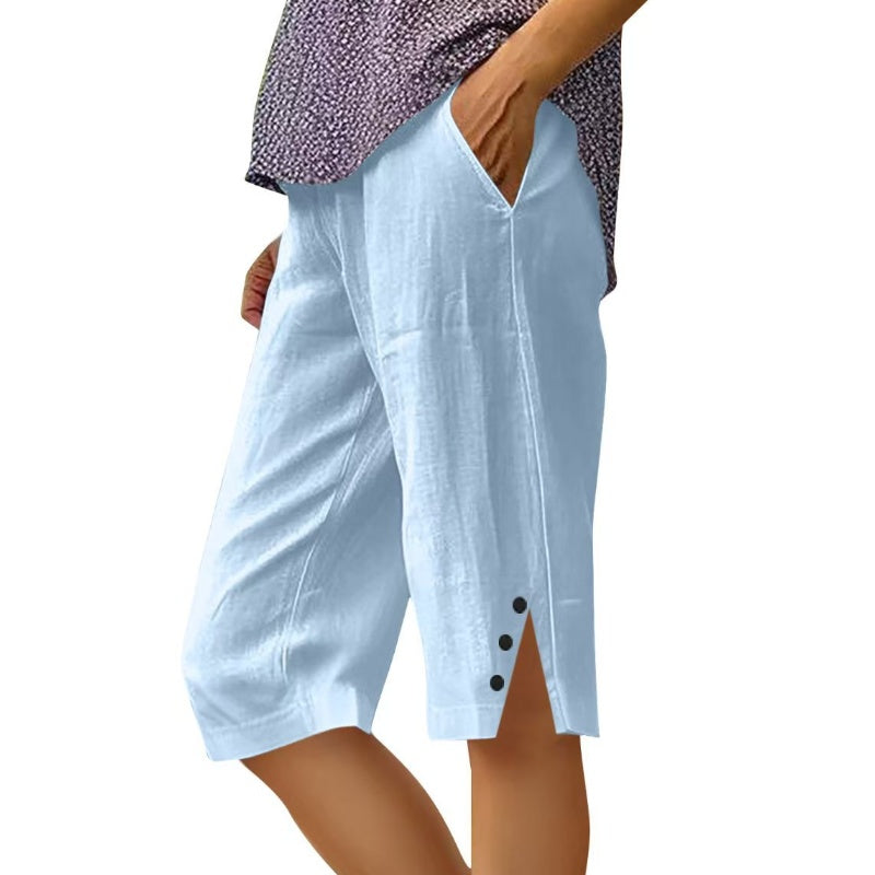 🔥🔥Pantaloni scurți casual din bumbac și in pentru femei-8