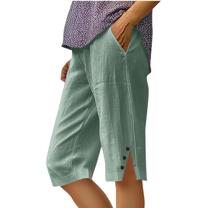 🔥🔥Pantaloni scurți casual din bumbac și in pentru femei-9