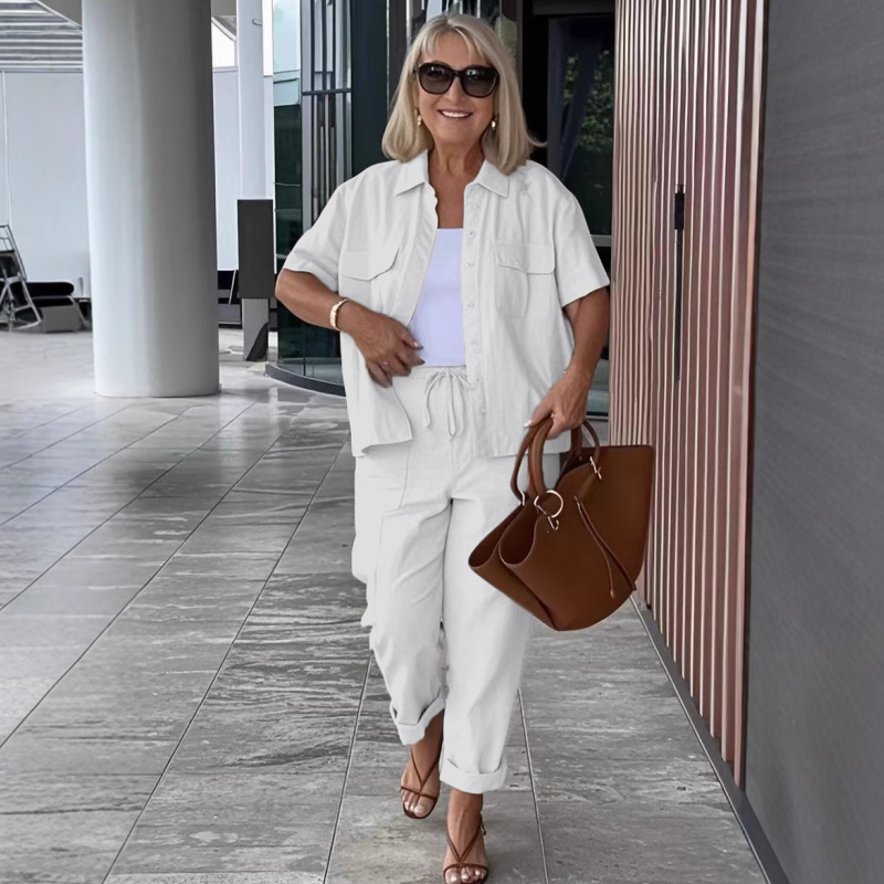 🌈Ținută din bumbac și in – tricou și pantaloni comozi, perfectă pentru vară ☀️-3