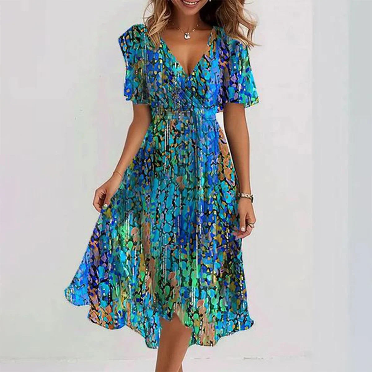🔥 Rochie elegantă cu decolteu în V șifon imprimat✨-4