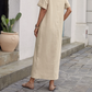 Bumbac-Lin vrac rochie cu gât rotund-3
