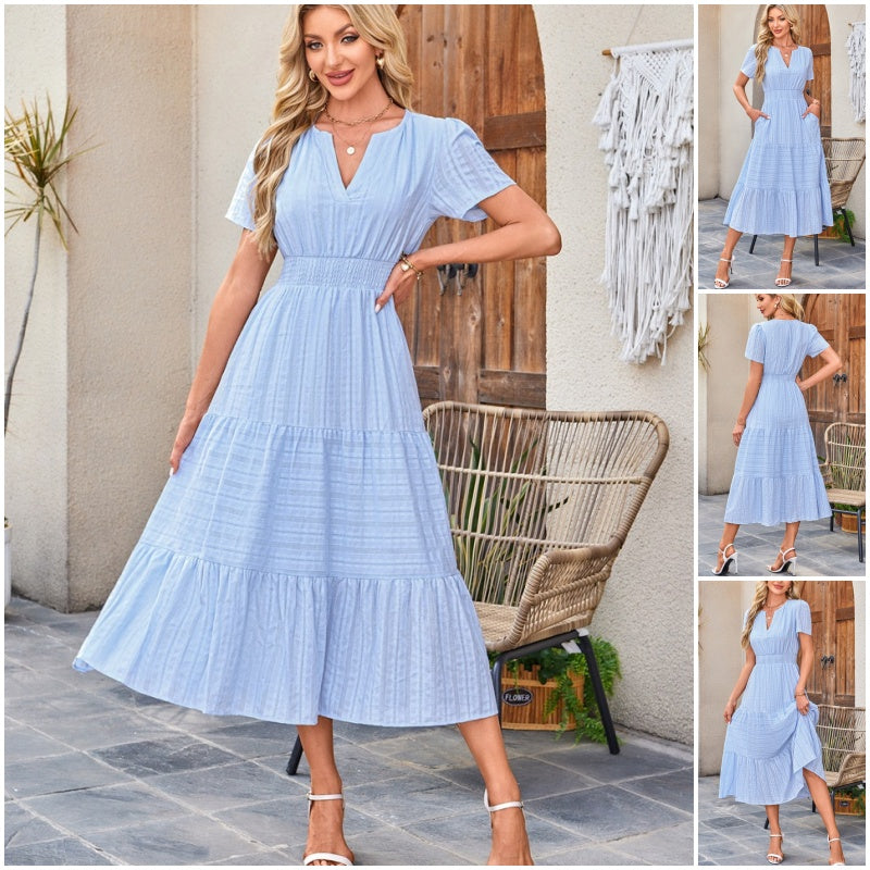 👗Rochii lungi casual de vară pentru femei, cu mâneci scurte și decolteu în V-5