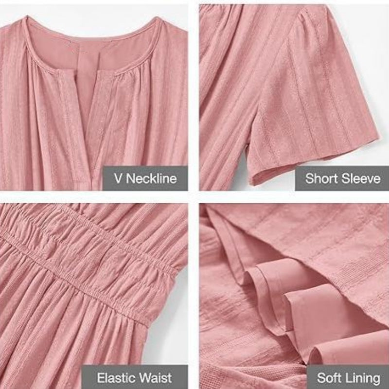 👗Rochii lungi casual de vară pentru femei, cu mâneci scurte și decolteu în V-13