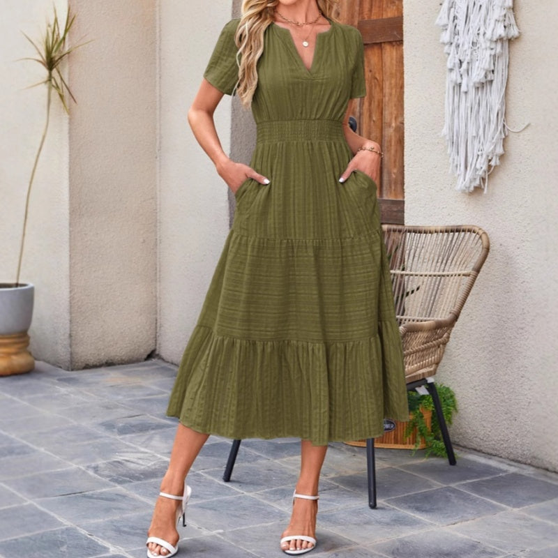 👗Rochii lungi casual de vară pentru femei, cu mâneci scurte și decolteu în V-7