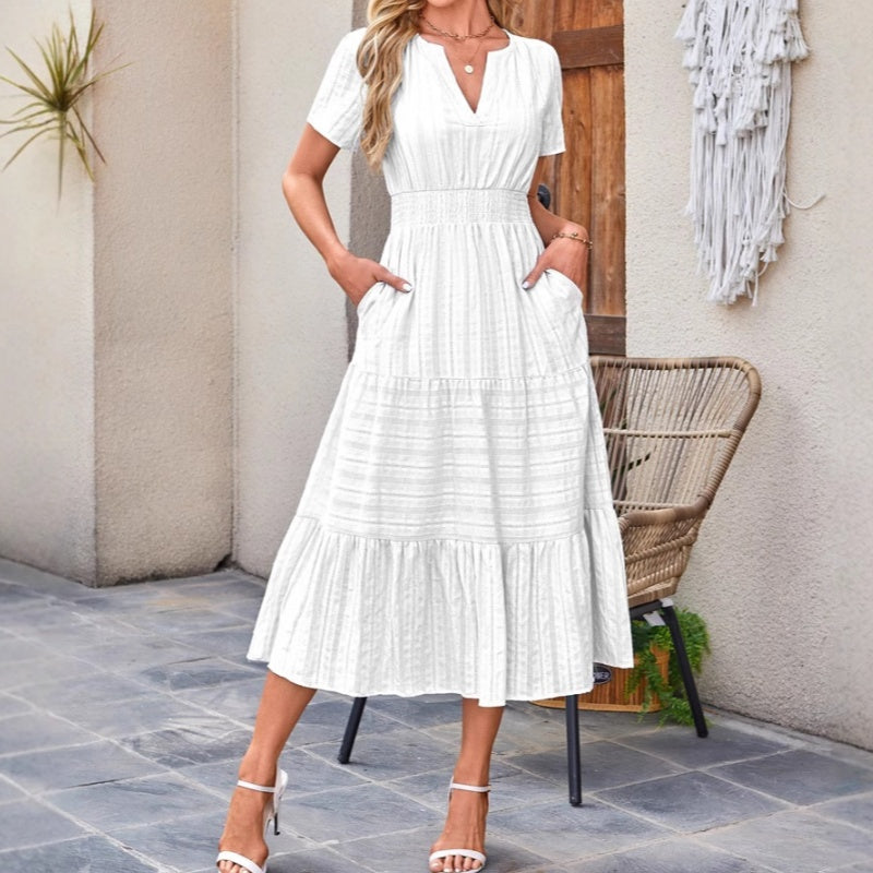 👗Rochii lungi casual de vară pentru femei, cu mâneci scurte și decolteu în V-2