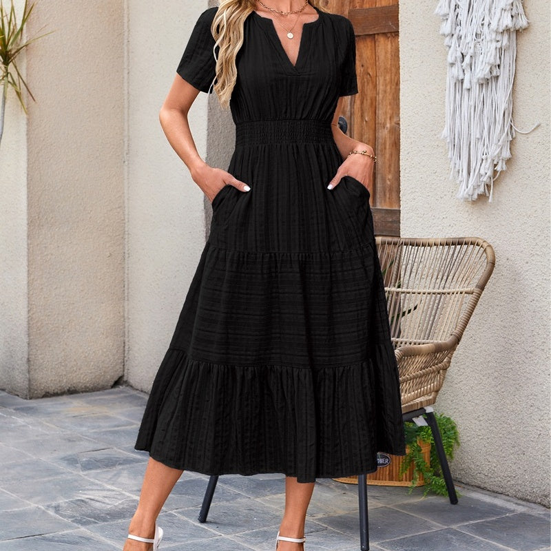👗Rochii lungi casual de vară pentru femei, cu mâneci scurte și decolteu în V-6