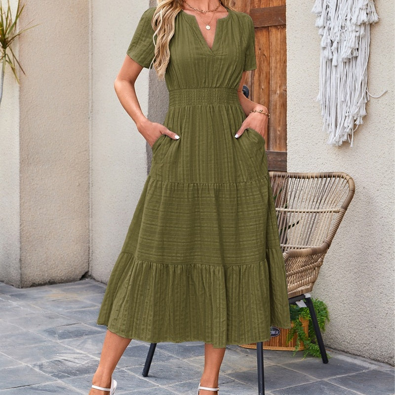 👗Rochii lungi casual de vară pentru femei, cu mâneci scurte și decolteu în V-4