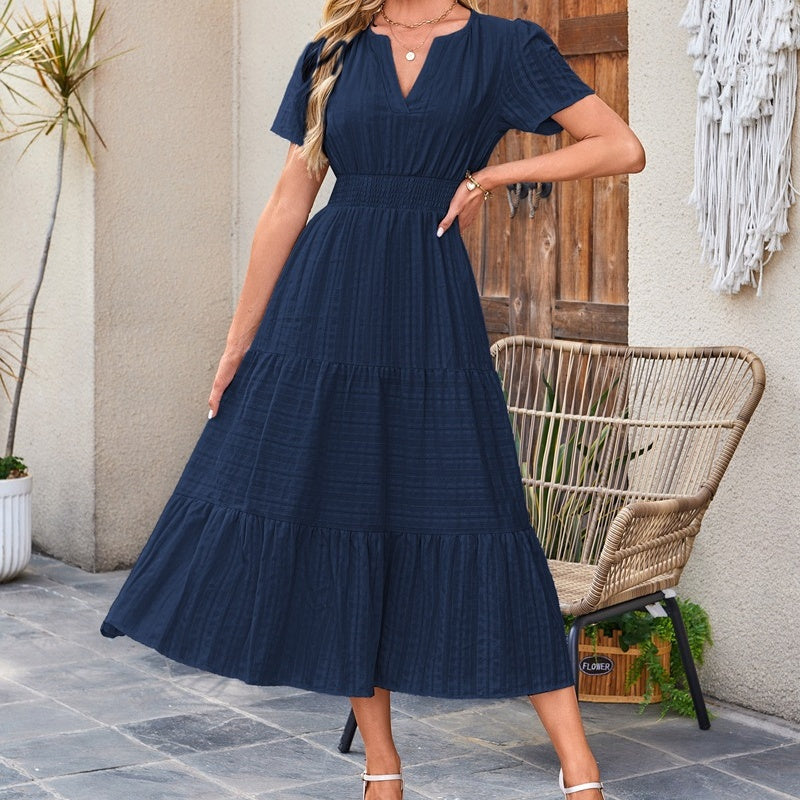 👗Rochii lungi casual de vară pentru femei, cu mâneci scurte și decolteu în V-3