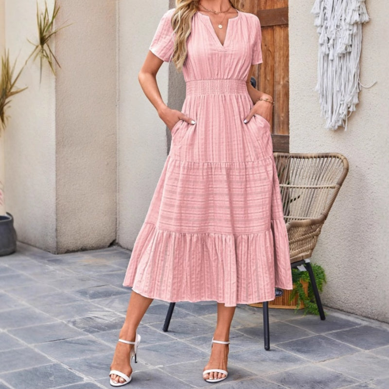 👗Rochii lungi casual de vară pentru femei, cu mâneci scurte și decolteu în V-10