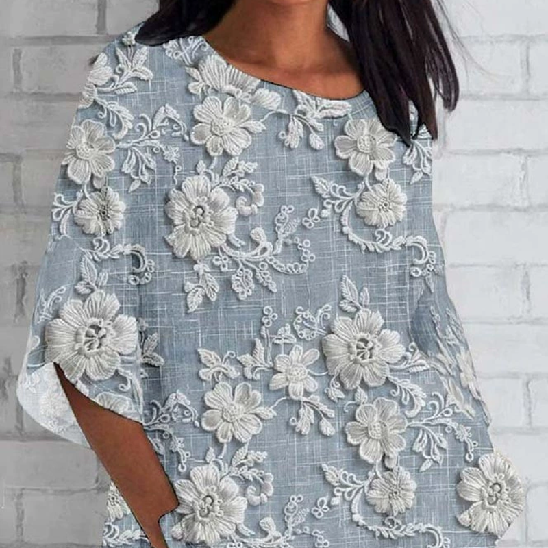 Tricou lejer cu mâneci 3/4 cu imprimeu floral 3D-1