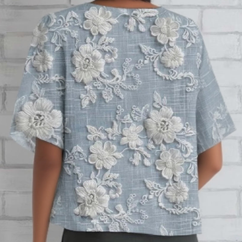 Tricou lejer cu mâneci 3/4 cu imprimeu floral 3D-4