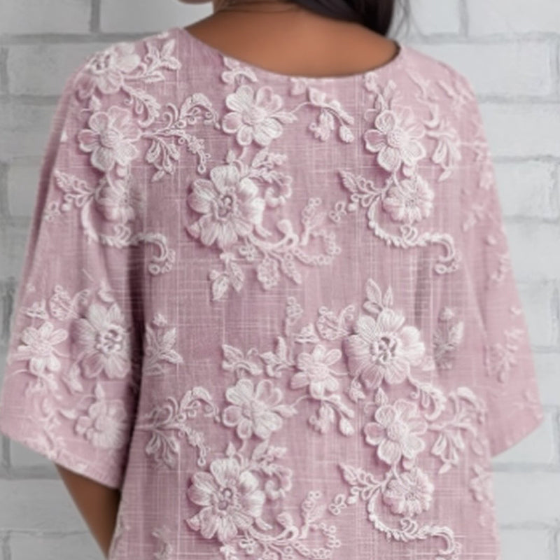 Tricou lejer cu mâneci 3/4 cu imprimeu floral 3D-5