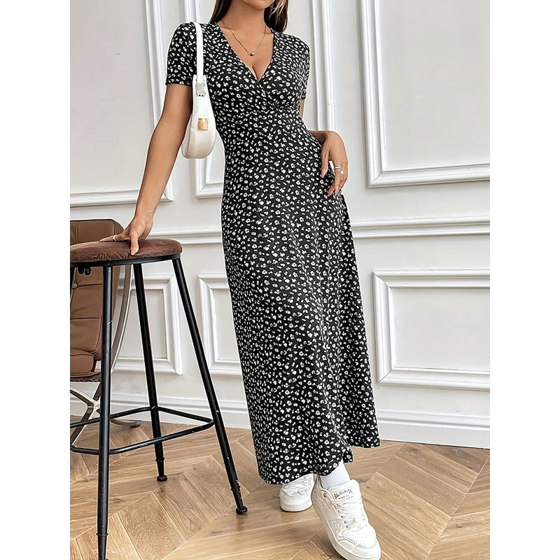 Rochie maxi casual cu decolteu V cu model floral pentru femei-5