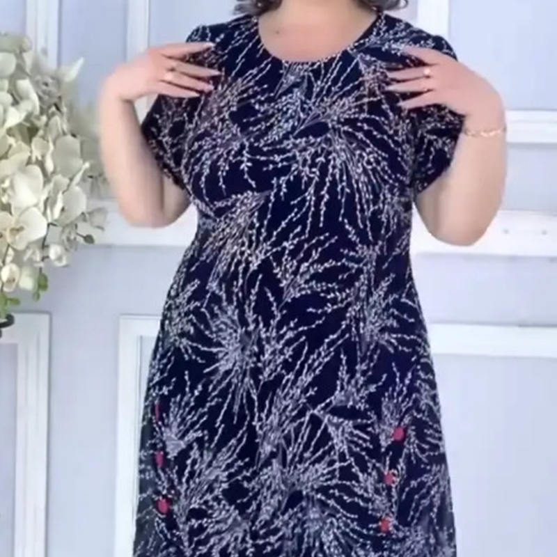 💞Rochie midi cu gât rotund imprimat-3