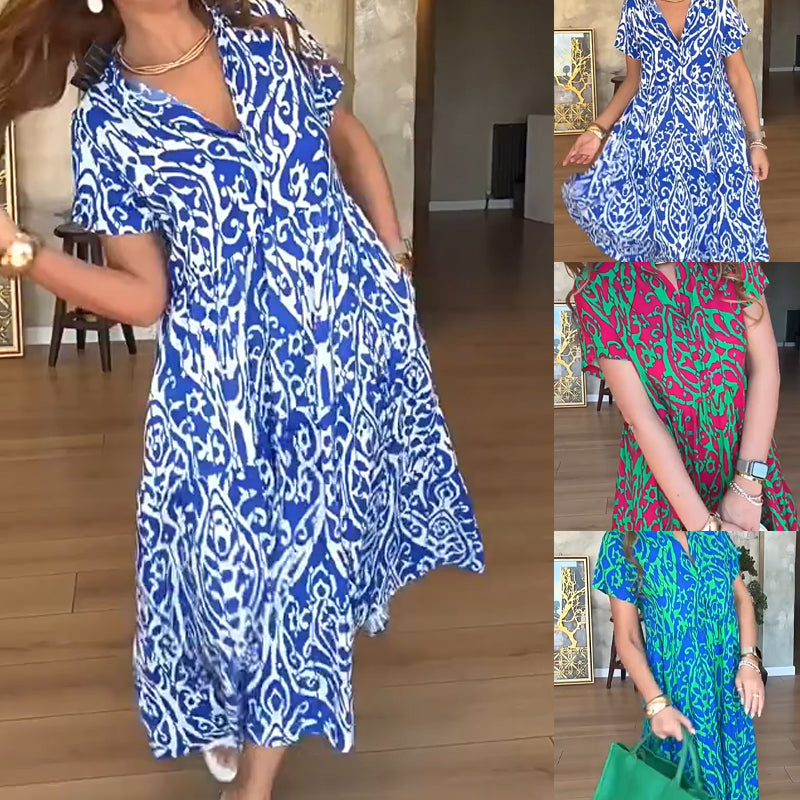 💃Rochie lungă casual pentru femei, cu imprimeu și croi în A-6