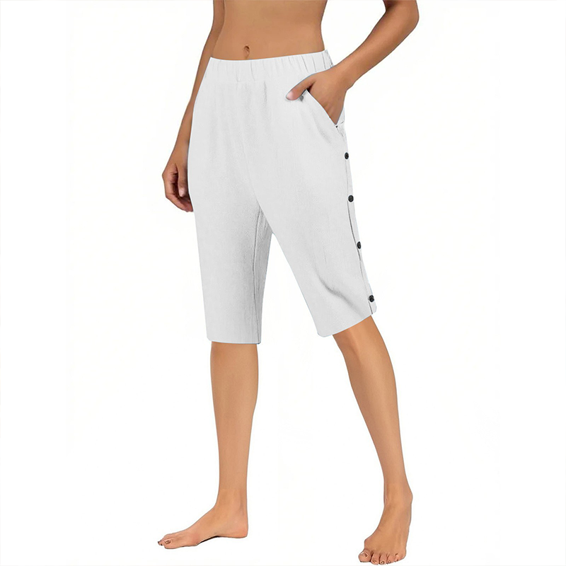 Pantaloni scurți casual din bumbac și in pentru femei-4