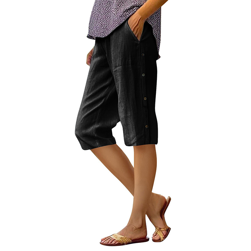 Pantaloni scurți casual din bumbac și in pentru femei-8
