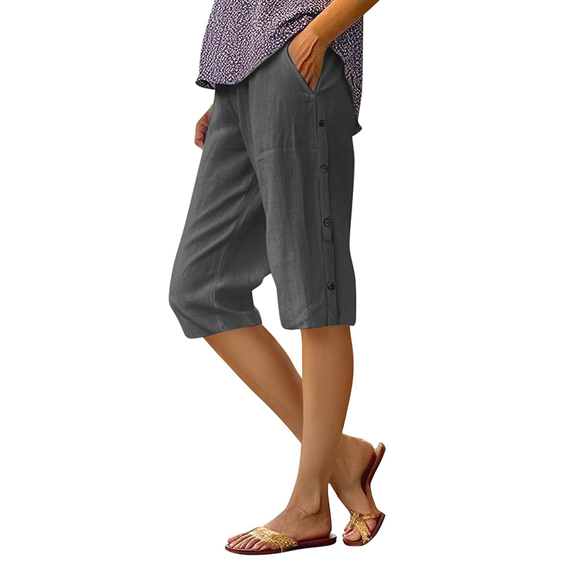 Pantaloni scurți casual din bumbac și in pentru femei-10