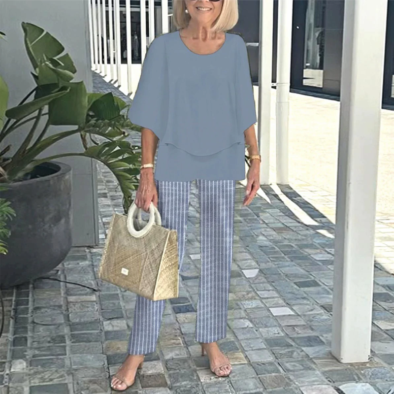 👗 Set pantaloni imprimați și top cu gât rotund-2