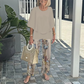 👗 Set pantaloni imprimați și top cu gât rotund-3
