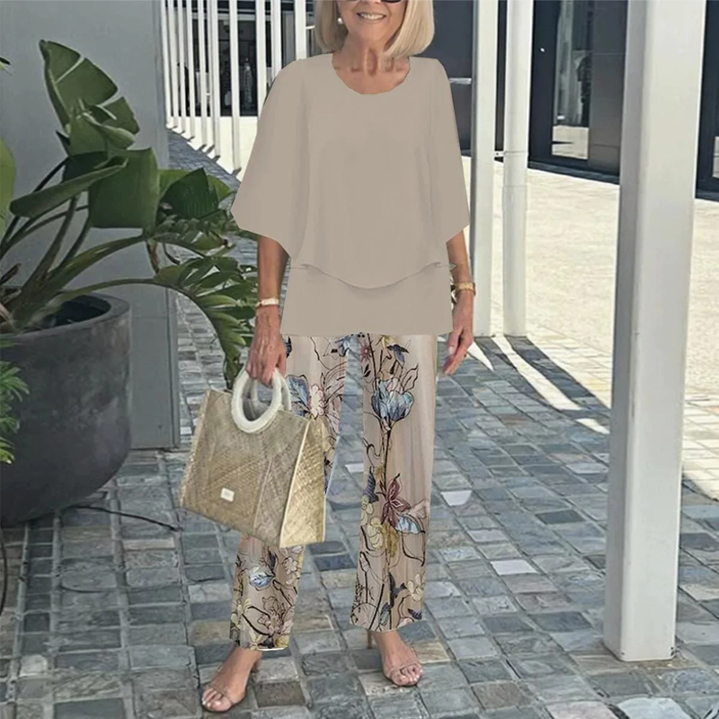 👗 Set pantaloni imprimați și top cu gât rotund-3