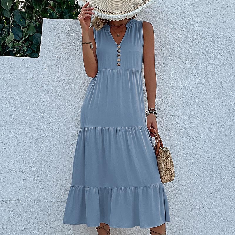 Rochie modernă cu nasturi în față-3