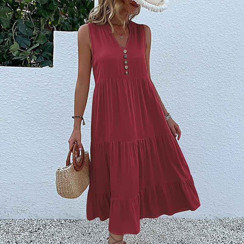 Rochie modernă cu nasturi în față-5