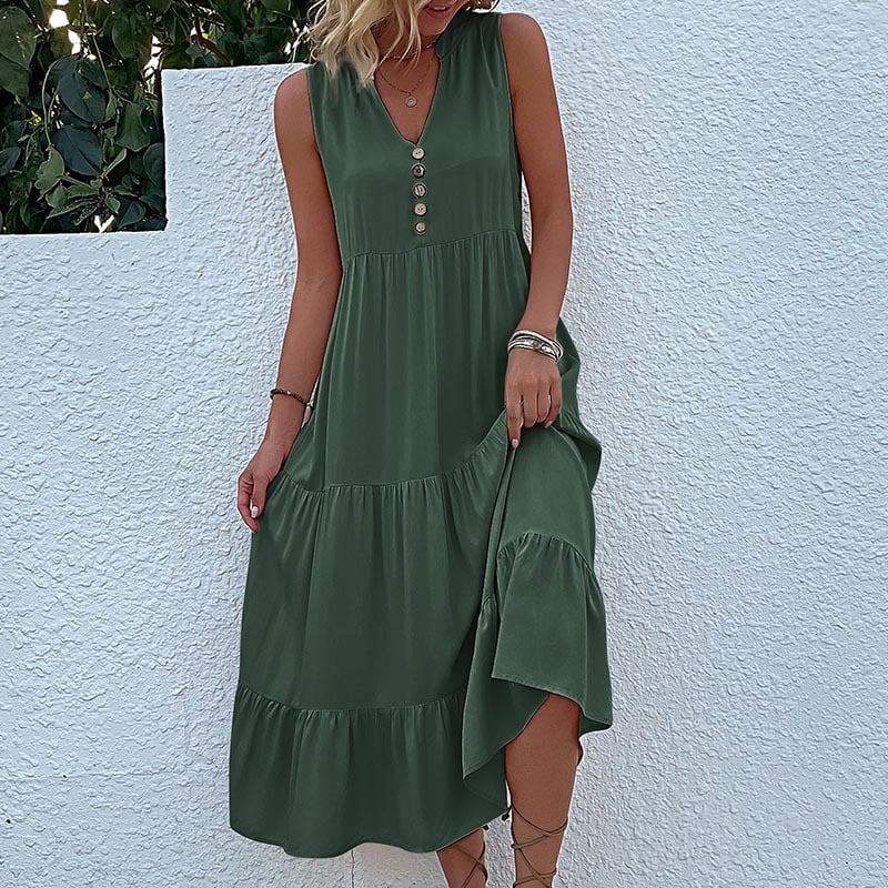 Rochie modernă cu nasturi în față-7