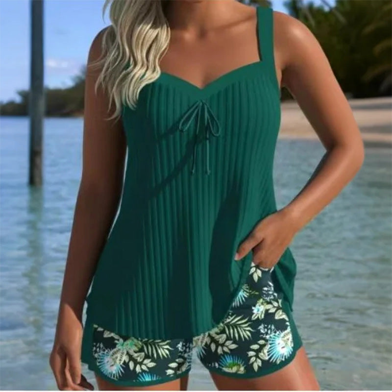 💖 Bluză de baie cu imprimeu și pantaloni scurți🩱-3