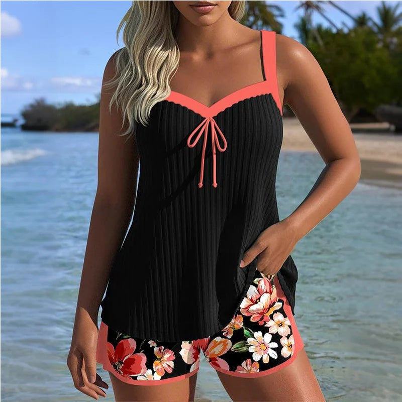💖 Bluză de baie cu imprimeu și pantaloni scurți🩱-7