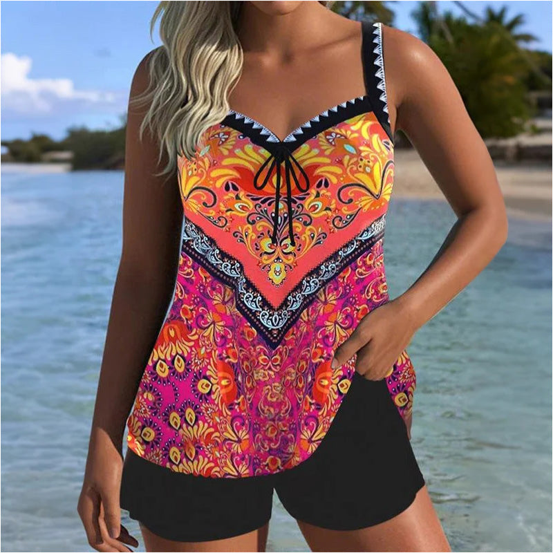 💖 Bluză de baie cu imprimeu și pantaloni scurți🩱-9