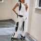 Top asimetric fără mâneci și set de pantaloni cu picioare largi-1