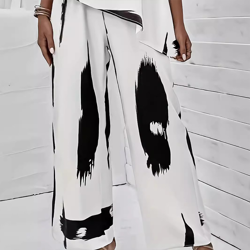 Top asimetric fără mâneci și set de pantaloni cu picioare largi-6