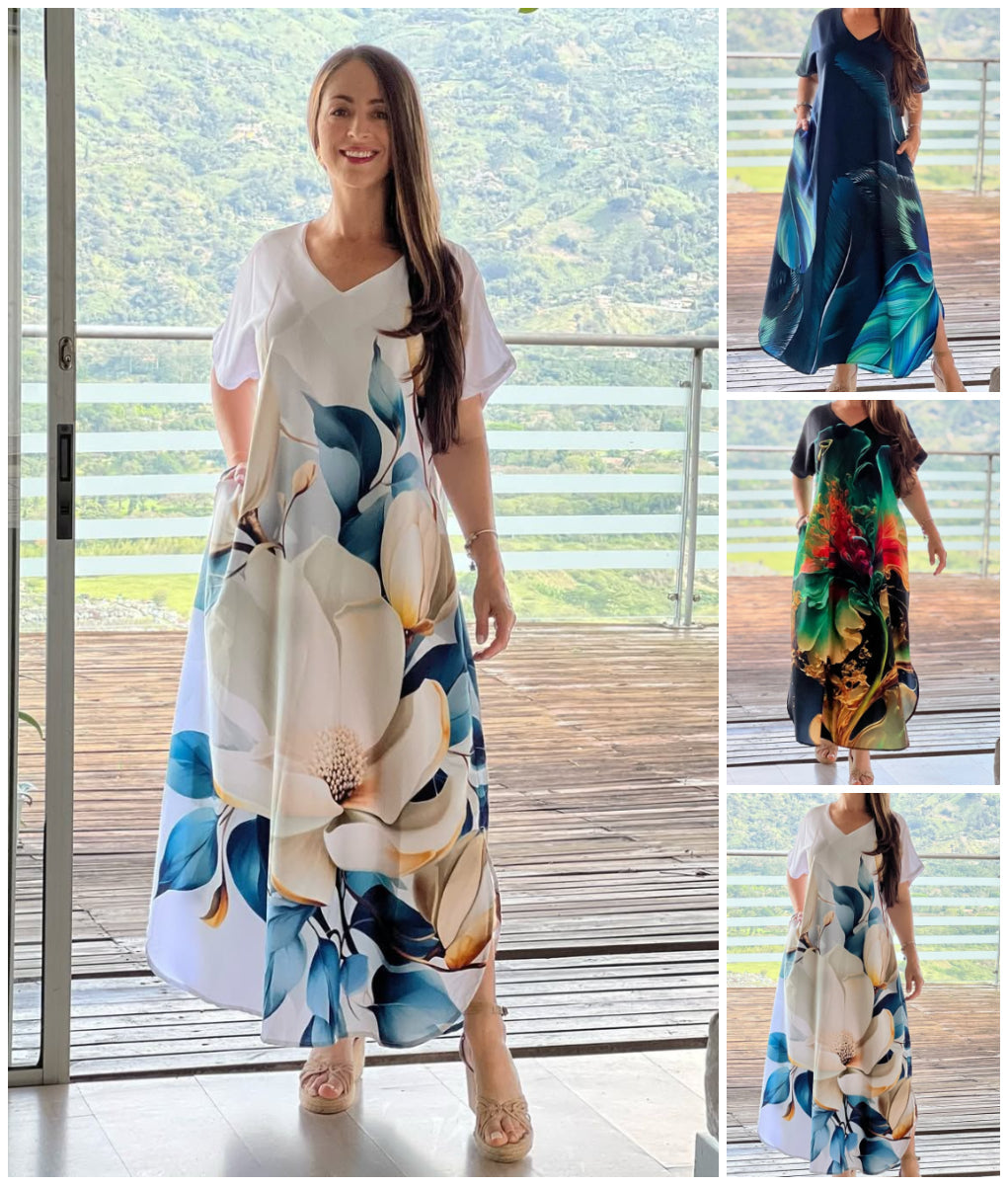 👗 Rochie cu mânecă scurtă imprimată
