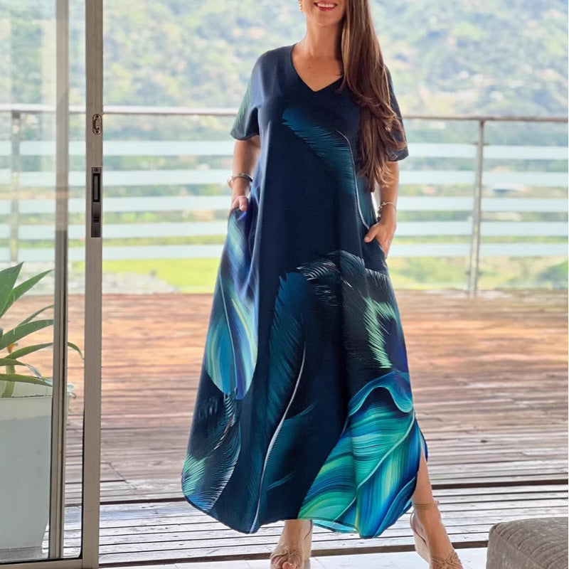 👗 Rochie cu mânecă scurtă imprimată-2