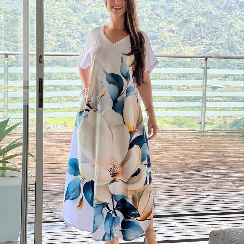 👗 Rochie cu mânecă scurtă imprimată-1