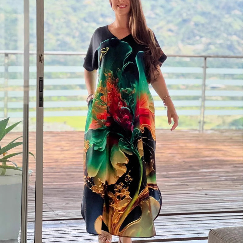 👗 Rochie cu mânecă scurtă imprimată-3