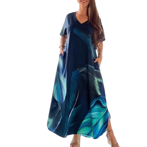 👗 Rochie cu mânecă scurtă imprimată-5
