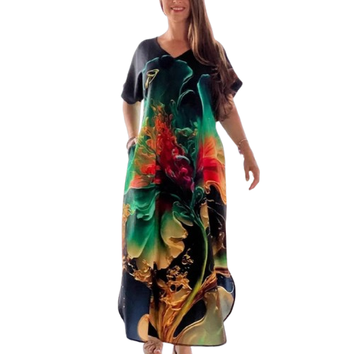 👗 Rochie cu mânecă scurtă imprimată-7