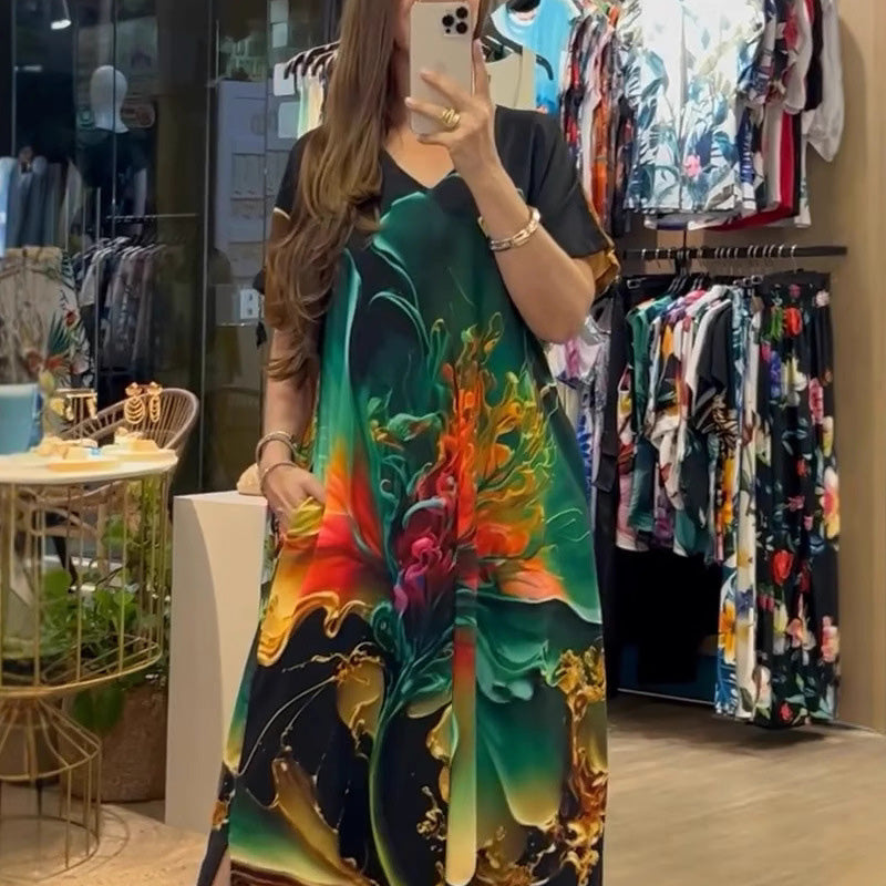 👗 Rochie cu mânecă scurtă imprimată-9