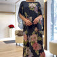 Rochie lungă elegantă, cu guler rotund și imprimeu