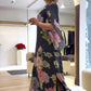 Rochie lungă elegantă, cu guler rotund și imprimeu-5