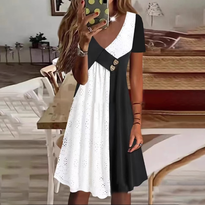 💃 Rochii elegante pentru femei cu patchwork cu decolteu în V-2
