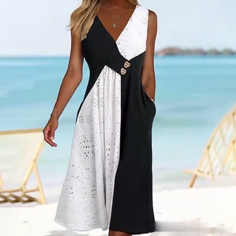 💃 Rochii elegante pentru femei cu patchwork cu decolteu în V-3